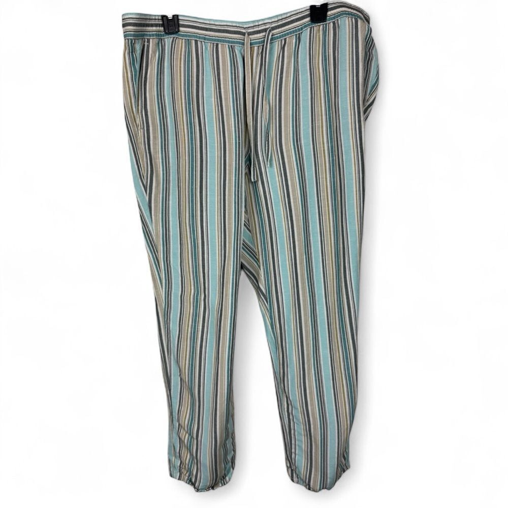 J Jill Striped Wide Leg Pull On Pants Linen Womens L Casual Beachy